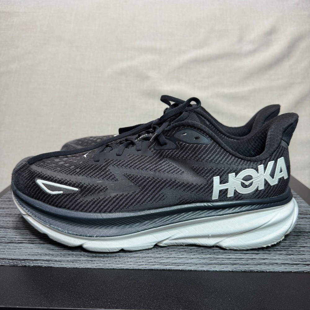 Hoka One Clifton 9 Running Shoes - Mens 11.5 - Black White 1127895 BWHT